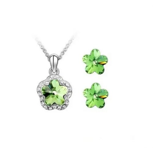  Súprava šperkov slivkový kvet, Peridot zelená, zdobená kryštálmi Swarovski