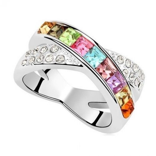  Krížový prsteň, Multicolor, zdobený kryštálom Swarovski, 5.5