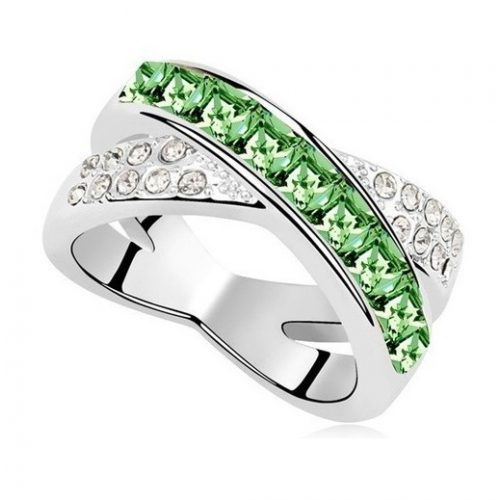  Krížový prsteň, Peridot zelený, zdobený kryštálmi Swarovski, 5.5