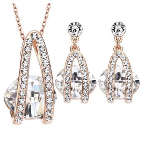  Súprava kamienkových šperkov, Austria Crystal, White, zdobená kryštálmi Swarovski