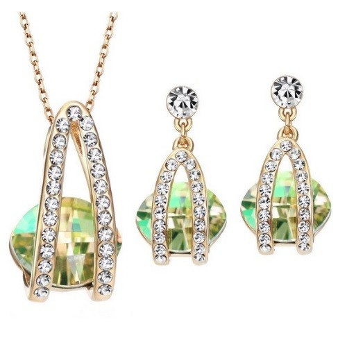  Súprava kamenných šperkov, Austria Crystal, Green, zdobená kryštálmi Swarovski