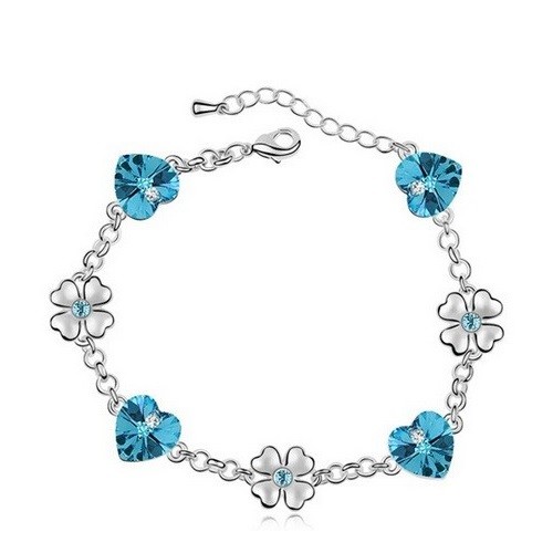  Náramok srdiečko a ďatelina, Aquamarine, zdobený kryštálmi Swarovski