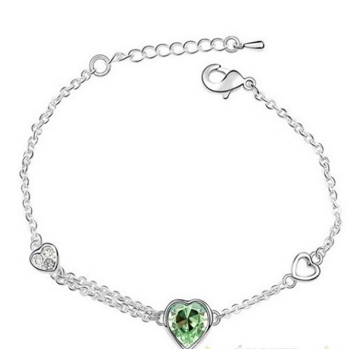  Náramok s príveskom srdiečko, Peridot zelený, zdobený kryštálmi Swarovski