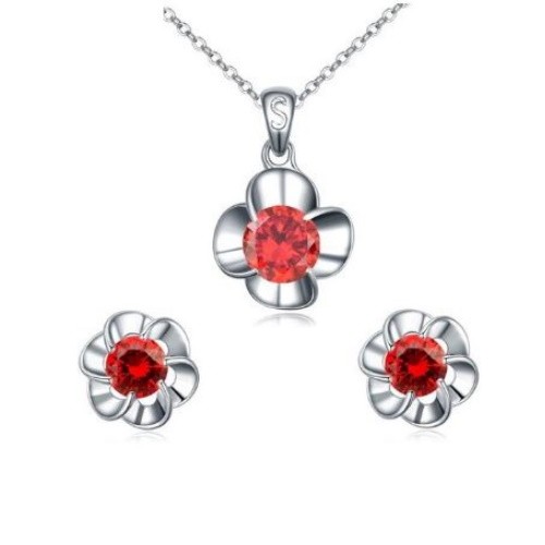  Súprava šperkov v tvare kvetu, červená