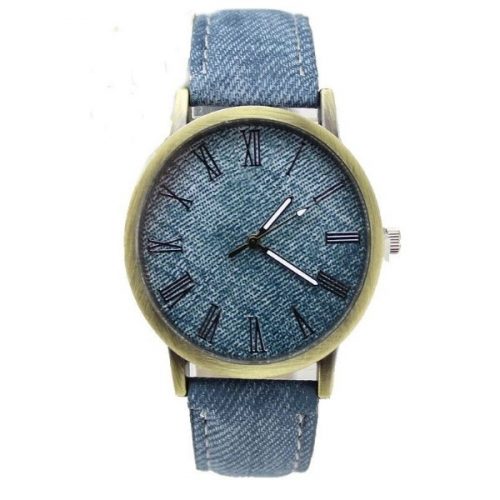  Dámske náramkové hodinky s riflovým vzorom, remienok z umelej kože, v modrej farbe