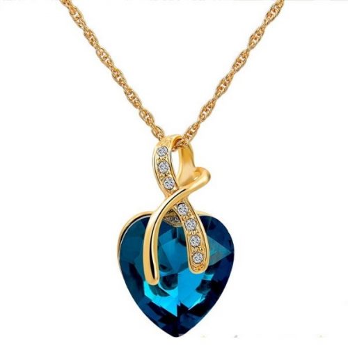  Pozlátený náhrdelník s príveskom srdiečka, modrá