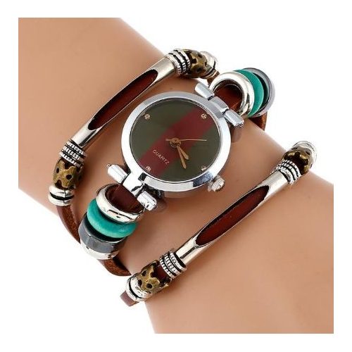  Dámske náramkové hodinky s trojitým koženým remienkom talianskeho štýlu