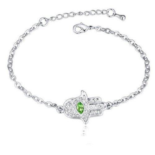 Náramok Hand of Fatima zdobený kryštálmi Swarovski, Peridot