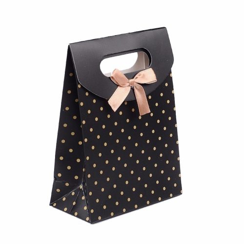  Čierna darčeková taška so zlatými bodkami, suchý zips, kartón, plast