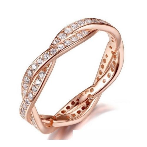 Strieborný pletený prsteň, Rosegold, ružové zlato, 8