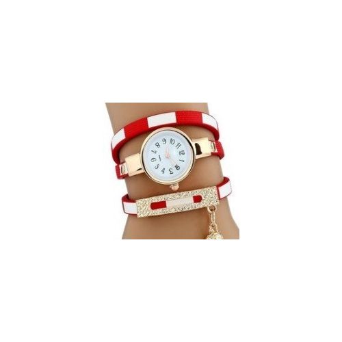  Dámske náramkové hodinky s pruhovaným remienkom, červené