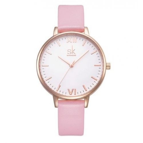  Elegantné dámske náramkové hodinky s koženým remienkom ružovej farby