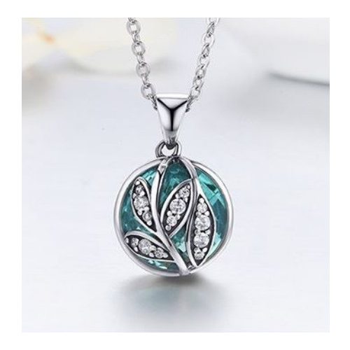 Strieborný náhrdelník s príveskom strom života, zelená
