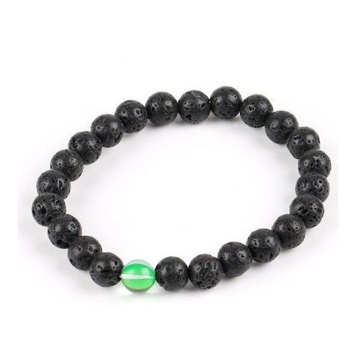  Meditačný náramok s čiernym lávovým kameňom a zeleným mesačným kameňom