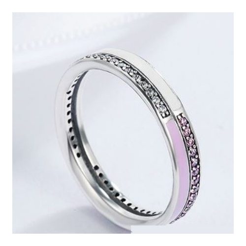 Štrasový strieborný prsteň, ružový, veľkosť 8