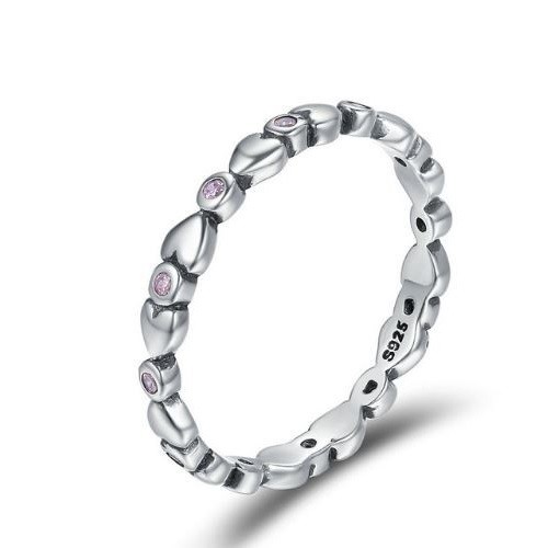 Strieborný prsteň s kryštálmi, fialový, veľkosť 6