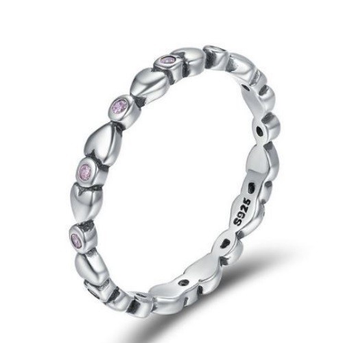 Strieborný prsteň s kryštálmi, fialový, veľkosť 7