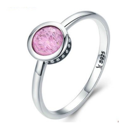 Strieborný prsteň s krištáľom, ružový, veľkosť 6