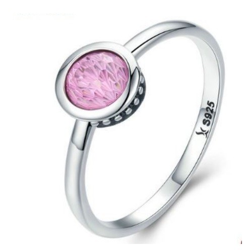 Strieborný prsteň s krištáľom, ružový, veľkosť 7