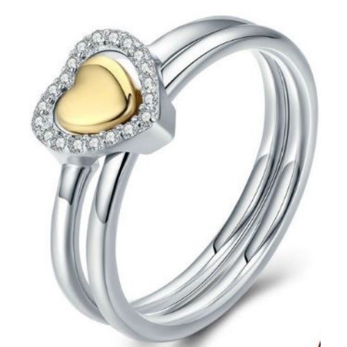 Strieborný prsteň s ozdobou v tvare srdca, veľkosť 8
