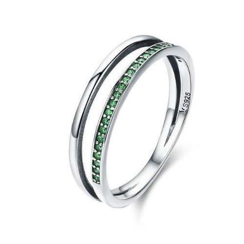 Strieborný prsteň s kryštálmi, zelený, veľkosť 7