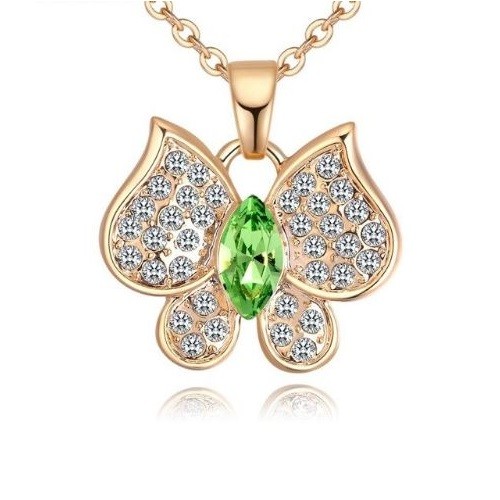 Náhrdelník s motýľom zdobený kryštálmi Swarovski, peridot