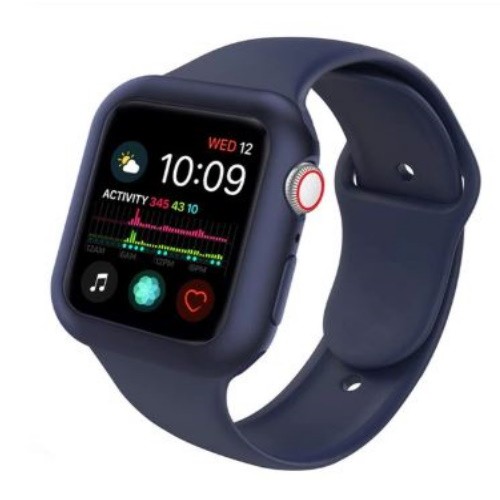 Remienok na Apple Watch so silikónovým puzdrom, 42 mm, S, M, tmavomodrý