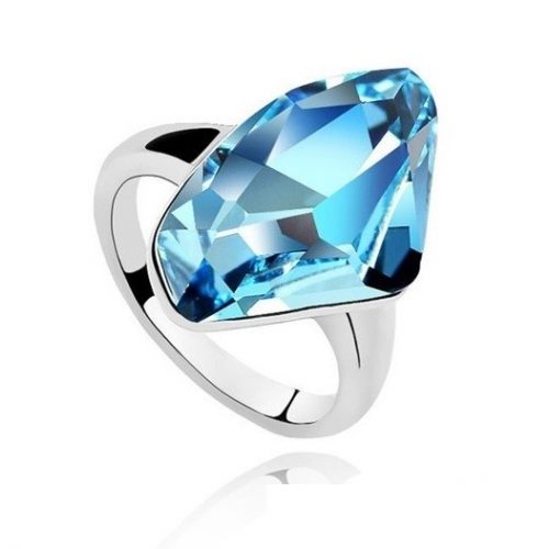  Prsteň v tvare diamantu, Aquamarine, zdobený kryštálom Swarovski, 6.5