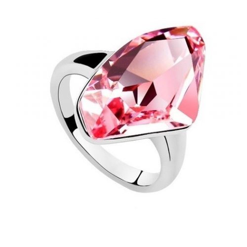 Prsteň v tvare diamantu, svetloružový, zdobený kryštálmi Swarovski, 8