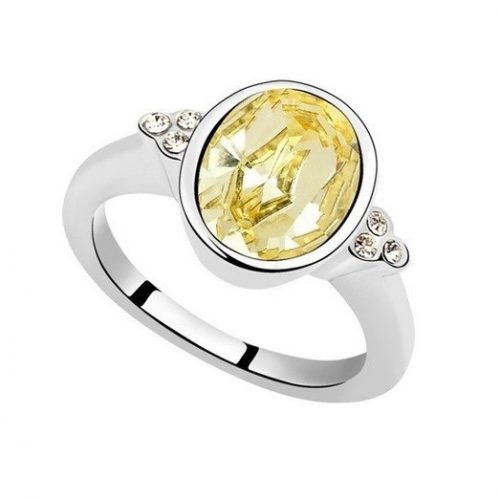  Okrúhly kamienkový prsteň, Žlto-biely, zdobený kryštálom Swarovski, 7,25