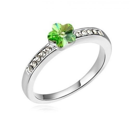  Prsteň v tvare kvetu, Peridot zelená, zdobený kryštálmi Swarovski, 5.5