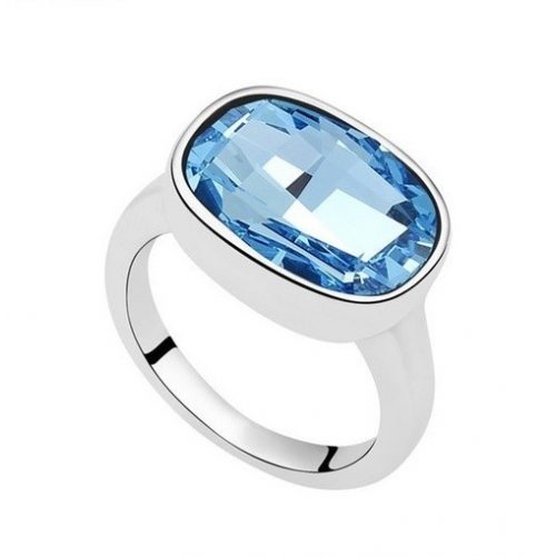  Oválny prsteň, Aquamarine, zdobený kryštálom Swarovski