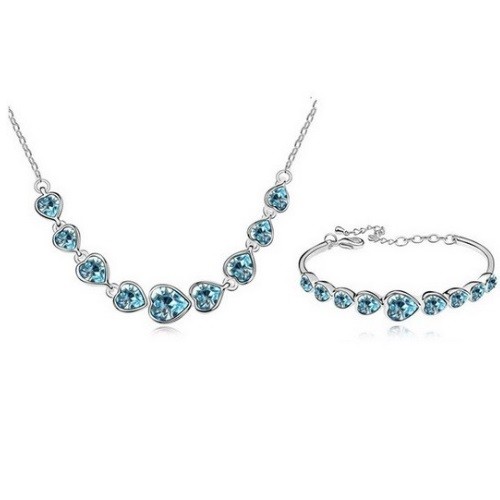  Súprava šperkov v tvare srdca, Aquamarine, zdobená kryštálmi Swarovski