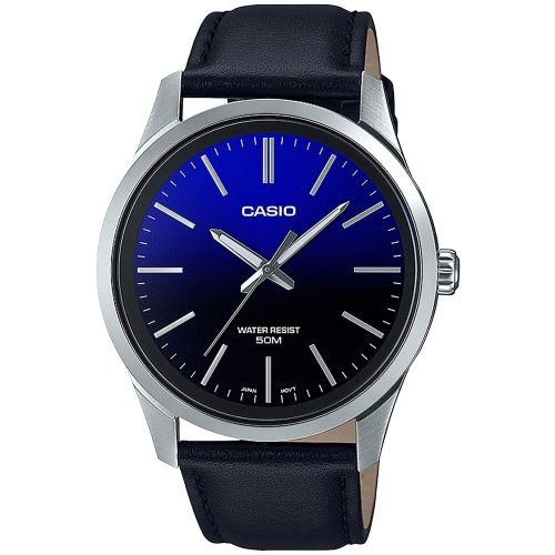 Pánske hodinky Casio Collection MTP-E180L-2AVEF s koženým remienkom, strieborná/modrá