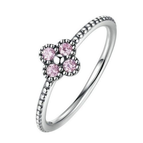 Malý strieborný prsteň s kvetmi, ružový, 7