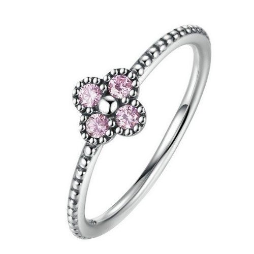 Malý strieborný prsteň s kvetmi, ružový, 8